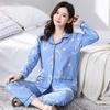 Весенне-осенне-летний хлопковый пижамный костюм для женщин и девочек с милым принтом и большим размером, тонкий домашний костюм с длинными рукавами