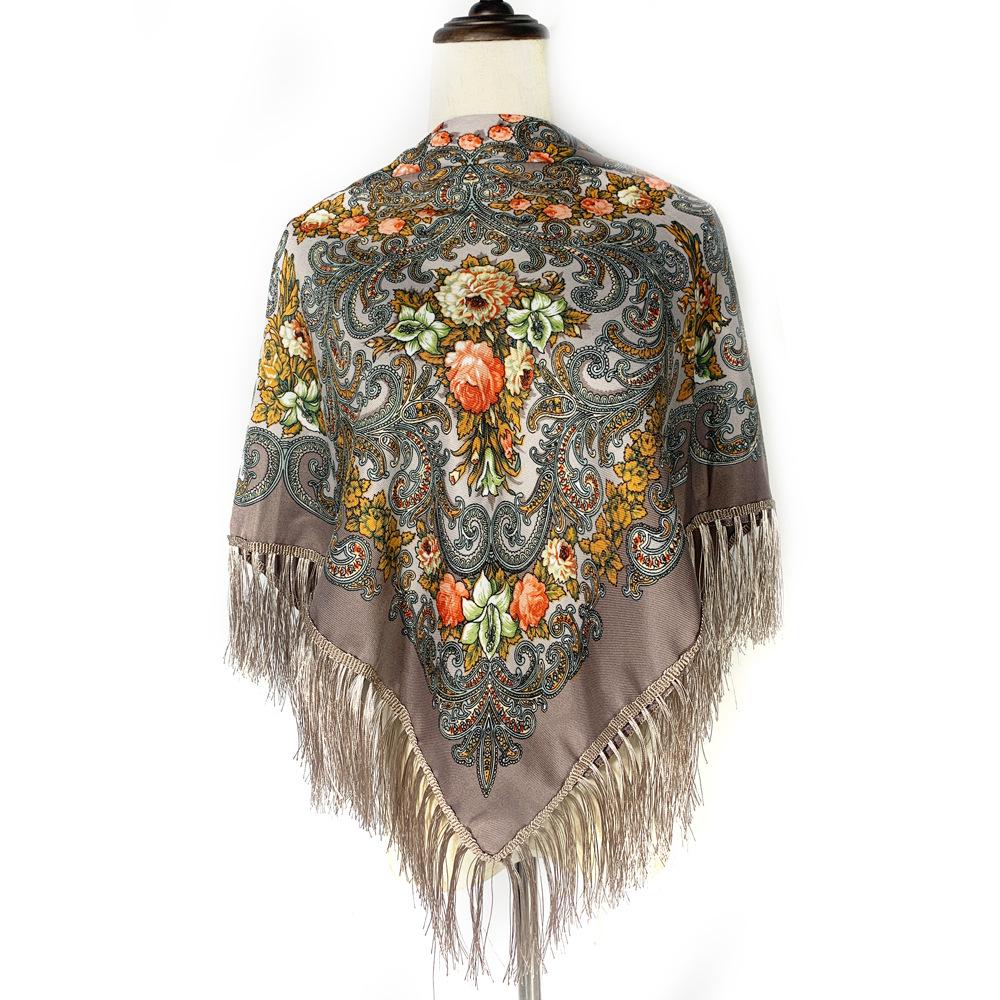 Женский этнический теплый шарф-шаль с принтом - Осенне-зимний квадратный мусульманский головной платок