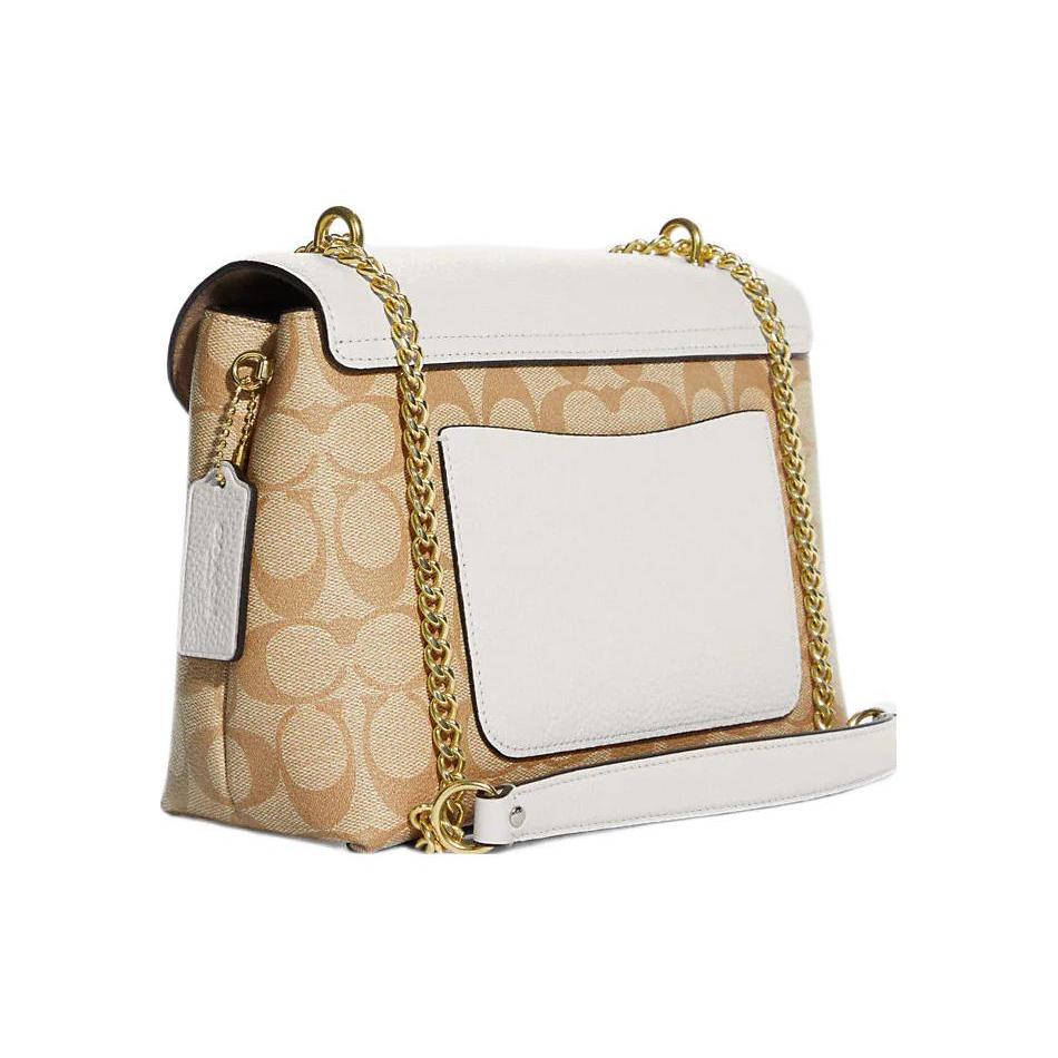 New COACH Tammie Canvas With Leather And Precise Pebbled Leather Shoulder Bag Crossbody Bag Large Size Women's Khaki White CA016-IMOTV