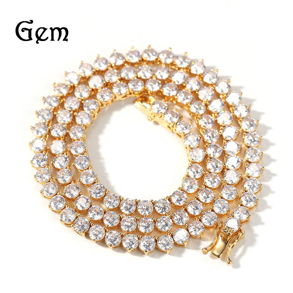 High-End Zirconia Diamond-Studded Tennis Chain Necklace - European & American Hip Hop Style