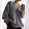 Autumn and Winter Imitation Mink Knitted Sweater Cardigan Lazy Loose Long-sleeved V-neck Sweater Jacket Women