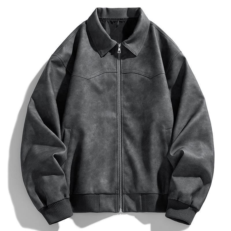 Короткая куртка из искусственной замши в американском стиле, весенне-осенняя кожаная куртка с лацканами для мужчин