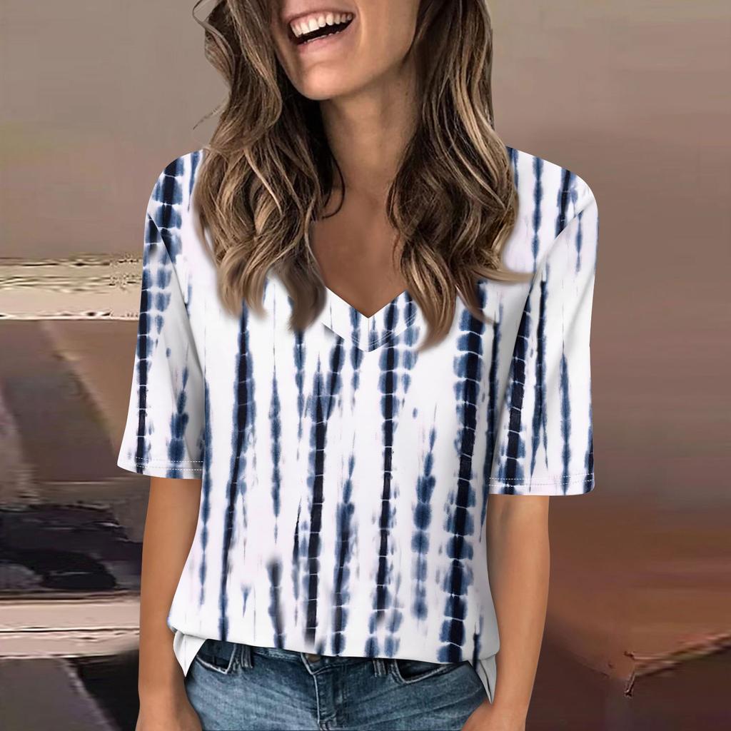 Рубашки для женщин, модные футболки с v-образным вырезом, повседневные летние футболки с принтом, футболка, блузка, топы с короткими рукавами для женщин