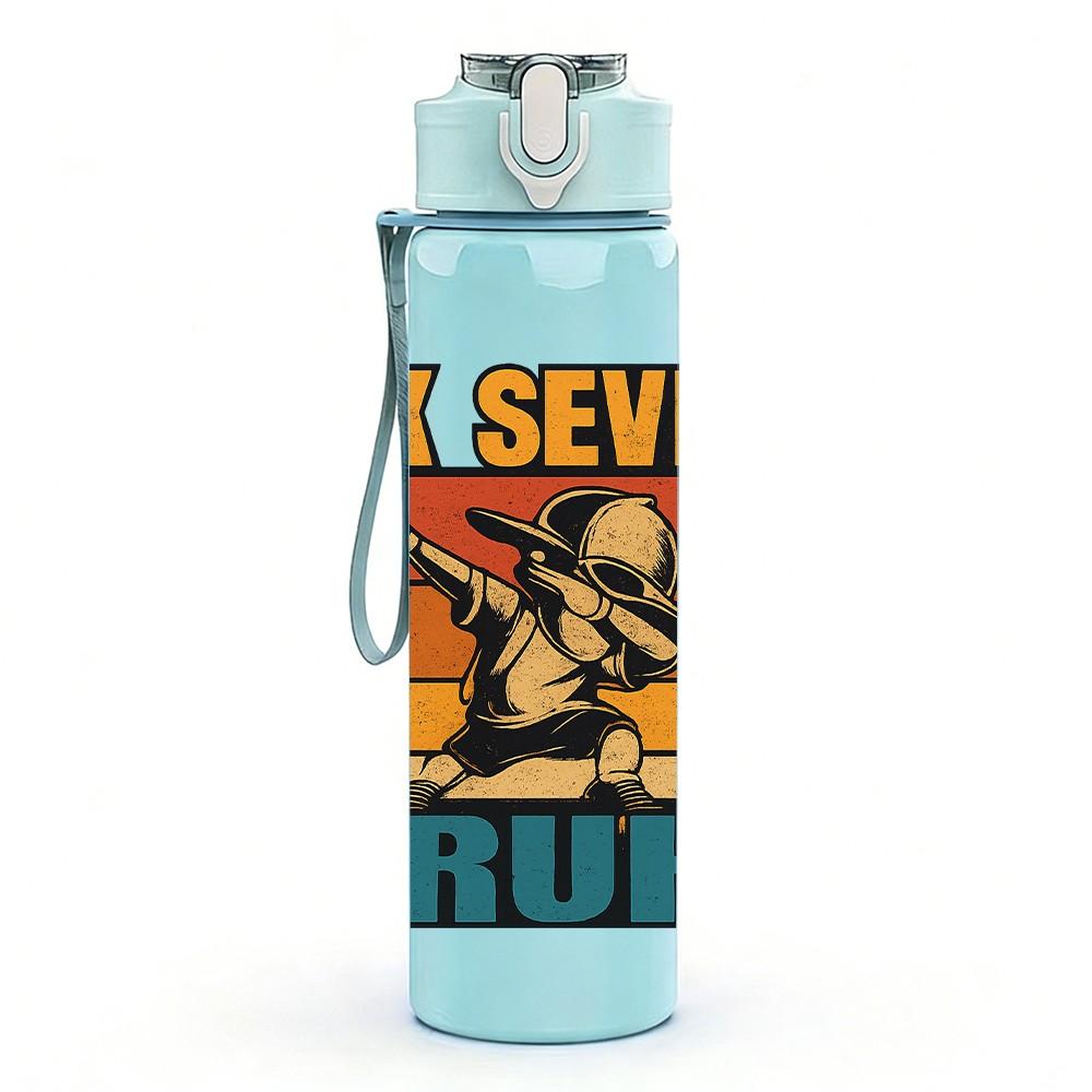 1PC Retro Six Seven Bruh Text Pattern 750ml Color Plastic Sports Water Bottle Leakproof Flip Straw Lid Suitable for Sports Office Home Use