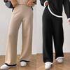 Женские шерстяные брюки вязаный свитер повседневные контрастная цветная вставка высокая талия прямой крой широкие брюки