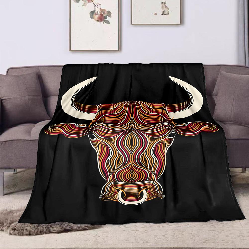 Contemporary Mixed Color Bull Flannel printed blanket suitable for all seasons suitable for living room office sofa and travel