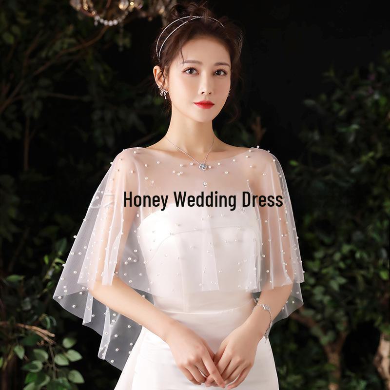 Bridal Shawl: Handmade Pearl Gauze Cape for Wedding Photos and Studio Props