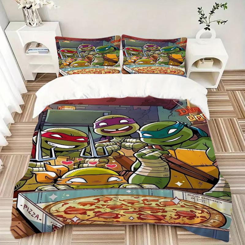 3pcs Pizza, NinjaTurtles Bedding Set. Soft and Comfortable with No Core Included (1x Duvet Cover + 2x Pillow Covers) yy251010143