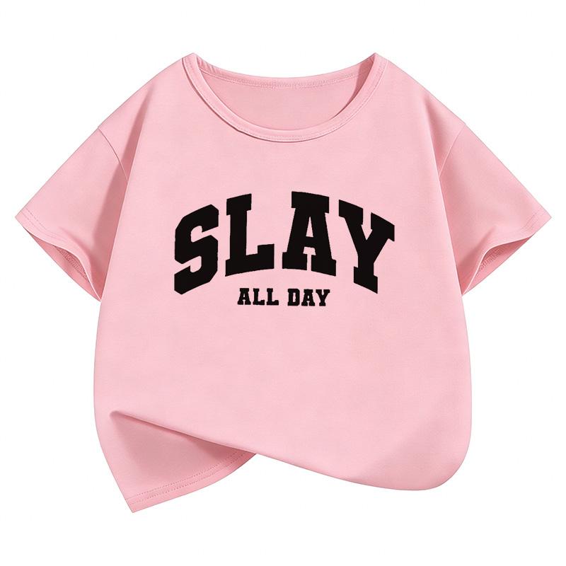 Fashion Slay All Day Letter Printed T Shirts Short Sleeve Kids Childrens Tshirt Boys Girls Summer Spring Casual Top Tee Shirt