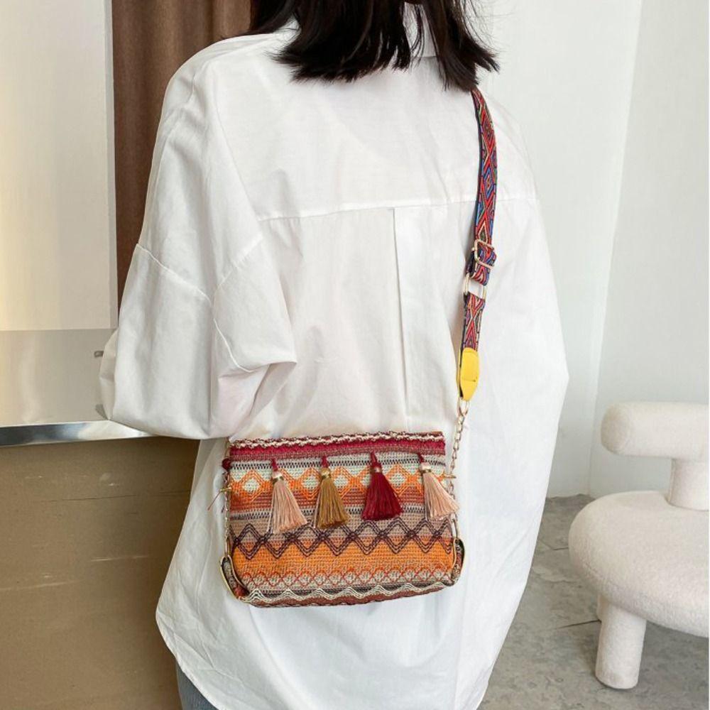 Woven Fringe Shoulder Bag Tassel Bohemian Phone Bag All-match Ethnic Style Crossbody Bags Travel
