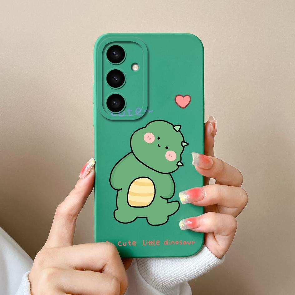 Phone Shell For Samsung A05 A36 A56 A26 S25 Plus Ultra F14 A05S A16 Case Liquid Silicone Lovely Dinosaur Cover Shockproof Protective For Samsung Capas