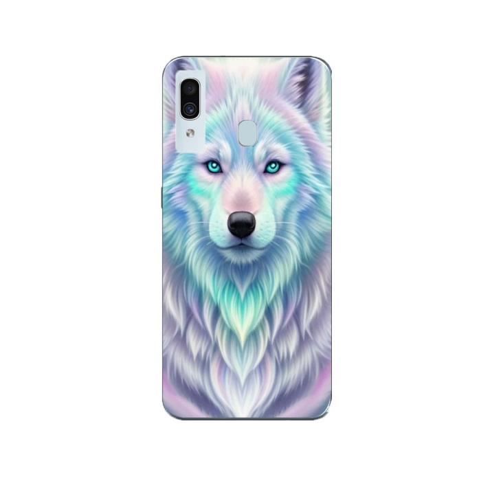 Coque Maniacase pour Samsung Galaxy A20 Loup blanc reflet violet