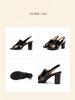 [Top layer cowhide] Classic black glossy open toe sandals with cross straps, thick heels, and a retro elegant women's shoe with a back strap