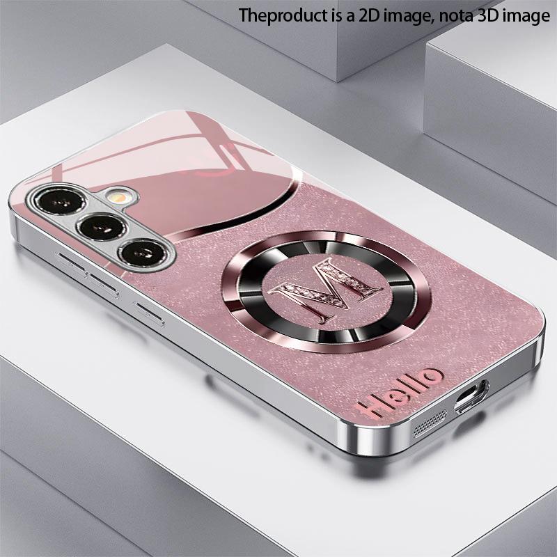 Розовый Алмазный M-Логотип 2D Чехол для Телефона для Samsung S26 S25 S24 S23 S22 S21 S20 A56 A36 A16 Электрооцинкованный Стеклянный Защитный Чехол