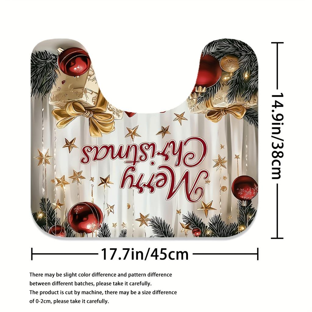 4Pcs Bathroom Shower Curtain SetMerry ChristmasPattern Bathroom Curtain With 12 Hooks Non Slip Rugs Toilet Cover Mat Bathroom Partition