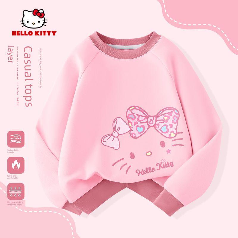 Hello Kitty Girls' Long-Sleeved T-Shirt, Kidsren's Base Layer Shirt, Pink Sweatshirt, Color-Blocked, Stylish Little Girl's Top, Spring
