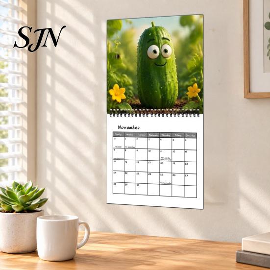Thick Paper Monthly Organizer Pickle Wall Calendar 2027, Funny Pickled Cucumber Illustrations 12 Student Study Room Month Planner, Spiral Bound