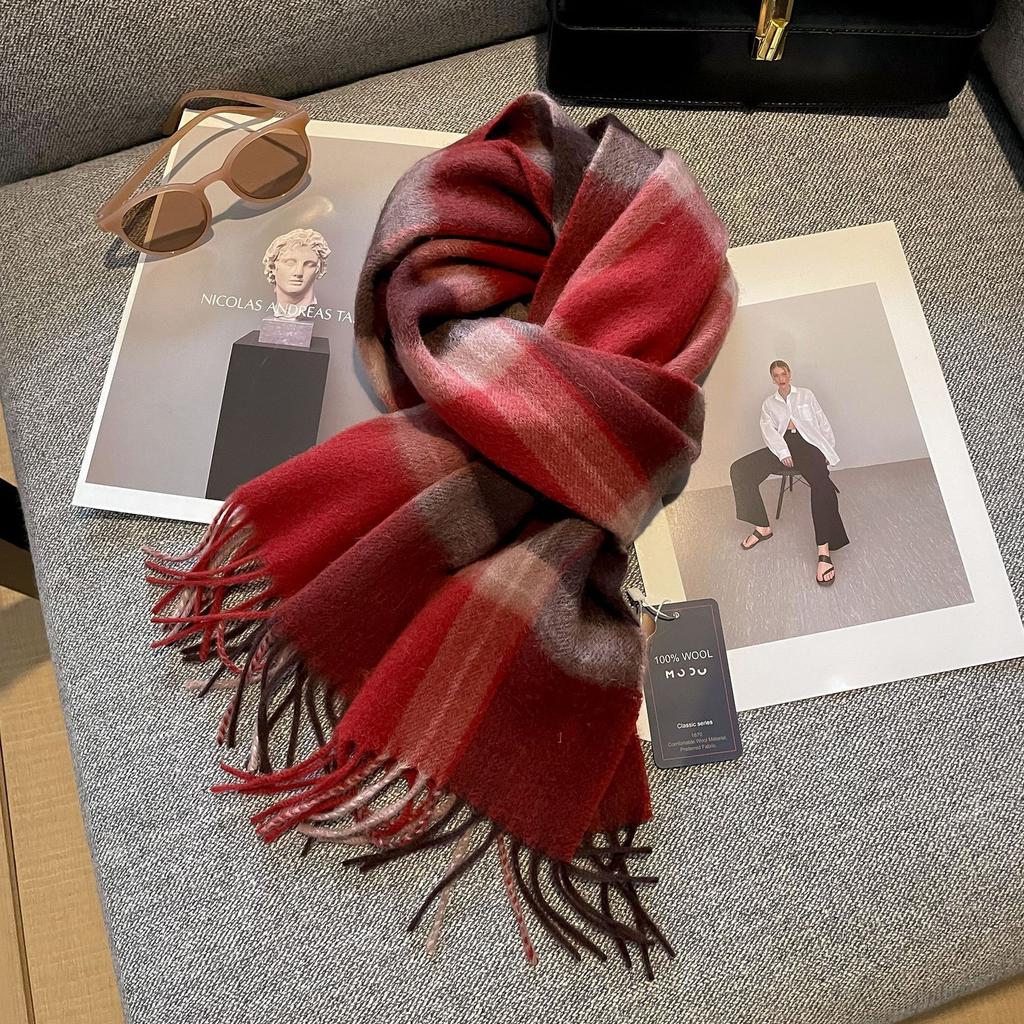 100% Wool Australian Pure Wool Plaid Scarf Winter Versatile Warm Couple Scarf