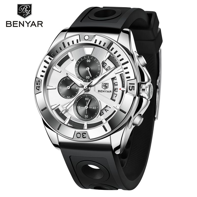BENYAR Watches Mens Top Brand Luxury Clock Casual Phase Men Watch Sport Waterproof Quartz Chronograph