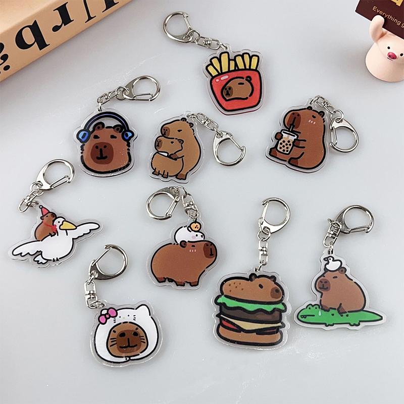 Cute Capybara Keychain Cartoon Animal Keyring Lovely Acrylic Key Holder School Bag Pendant Decoration Best Friend Gifts