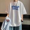 Yoz uchun erkaklar uchun zamonaviy harfli dumaloq bo'yinli bosma qisqa yengli futbolka Ins bo'sh kundalik top