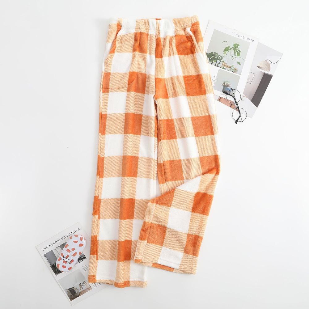 Women's Elastic Waist Plaid Fleece Pajama Pants Loose Fit Sleep Pants For Loungewear