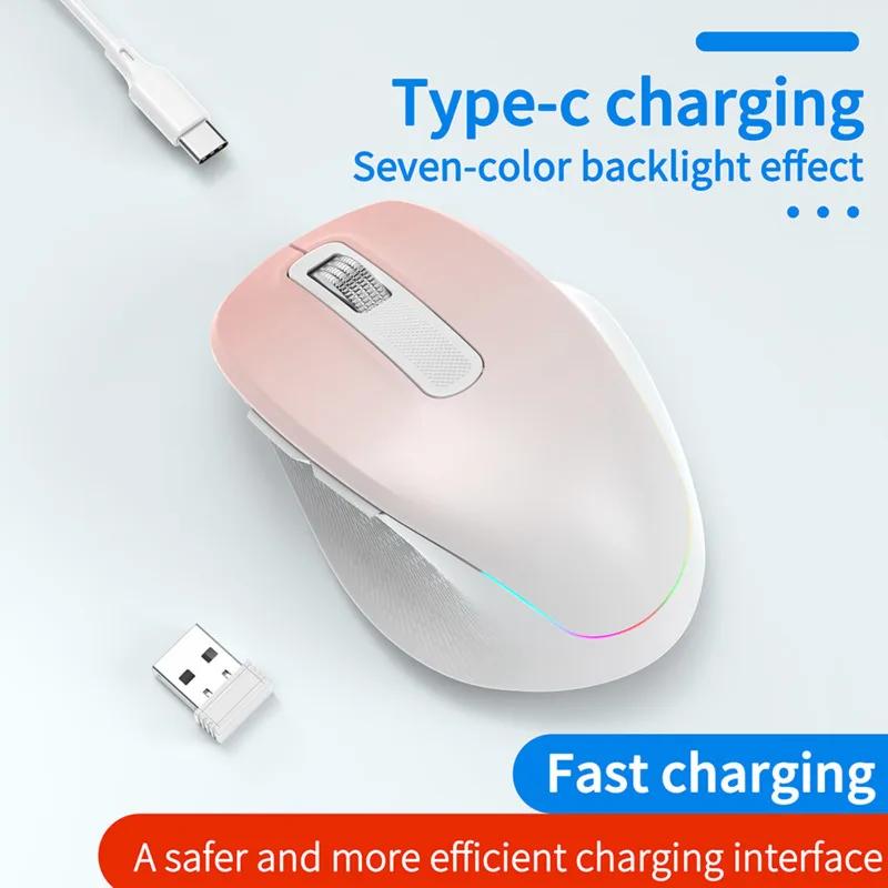Ergonomic Rechargeable LED Backlit Wireless Silent Mouse 2.4G Dual Mode Plug And Play 1600 DPI Wireless Mouse for Laptop/Desktop