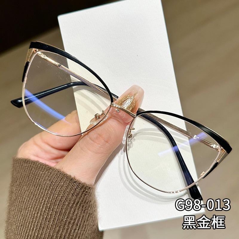 Metal Frame Glasses Women Anti Blue Light Cat Eye Eyewear Type Non-prescription Decorative Flat Glasses Lunettes De Soleil Homme