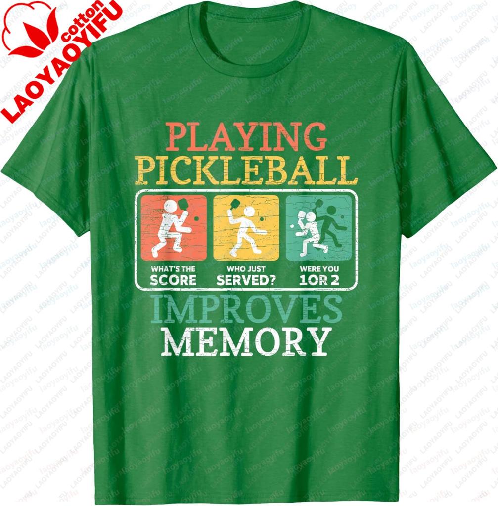 Playing Pickleball Improves Memory Pickleball TShirt Cotton Mens Tshirts Vintage Short Sleeve Graphic Camisas Streetwear