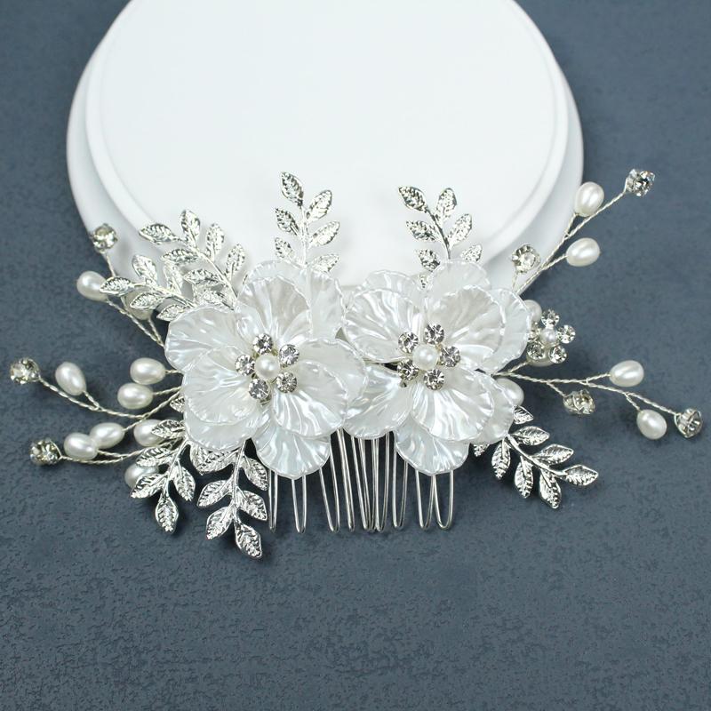 Хрустальная свадебная расческа для волос со стразами, расчески для невесты, белый цветок, боковые расчески для волос, головной убор в виде листа, свадебные аксессуары для волос для женщин и девочек