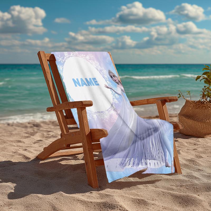 Custom Name Ultra-Soft Beach Towel with Elsa Theme,Ideal for Pool - Camping, Diving - Perfect Travel Essential, Vibrant Beach Towel.