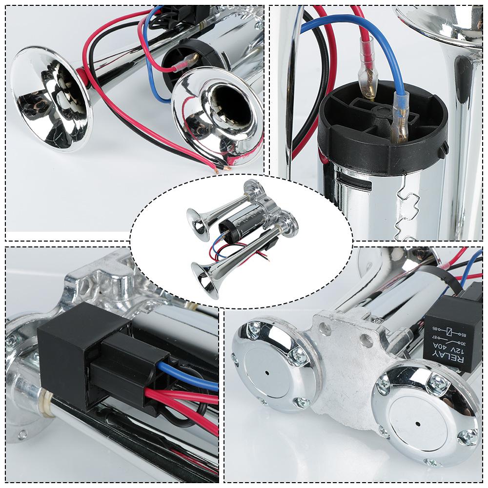 12V/24V 110dB with Wires and Relay Hooter Car Air Horn Set For Motorcycle Boat Truck Super Loud Electric Speaker Dual Trumpets