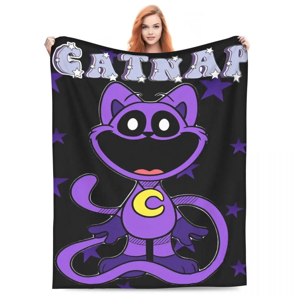 Мультяшное одеяло CATNAP DOGDay из флиса, одеяло с улыбающимися кошками для дома, автомобиля, легкое постельное белье