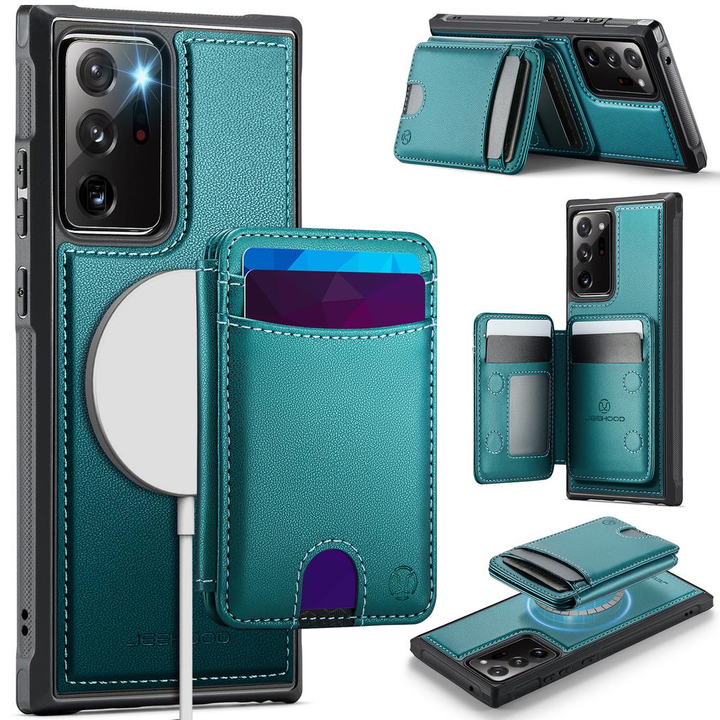 For Samsung Galaxy Note20 Ultra Magnetic Case JEEHOOD J10 Leather Back Phone Cover with Detachable Card Holder Kickstand