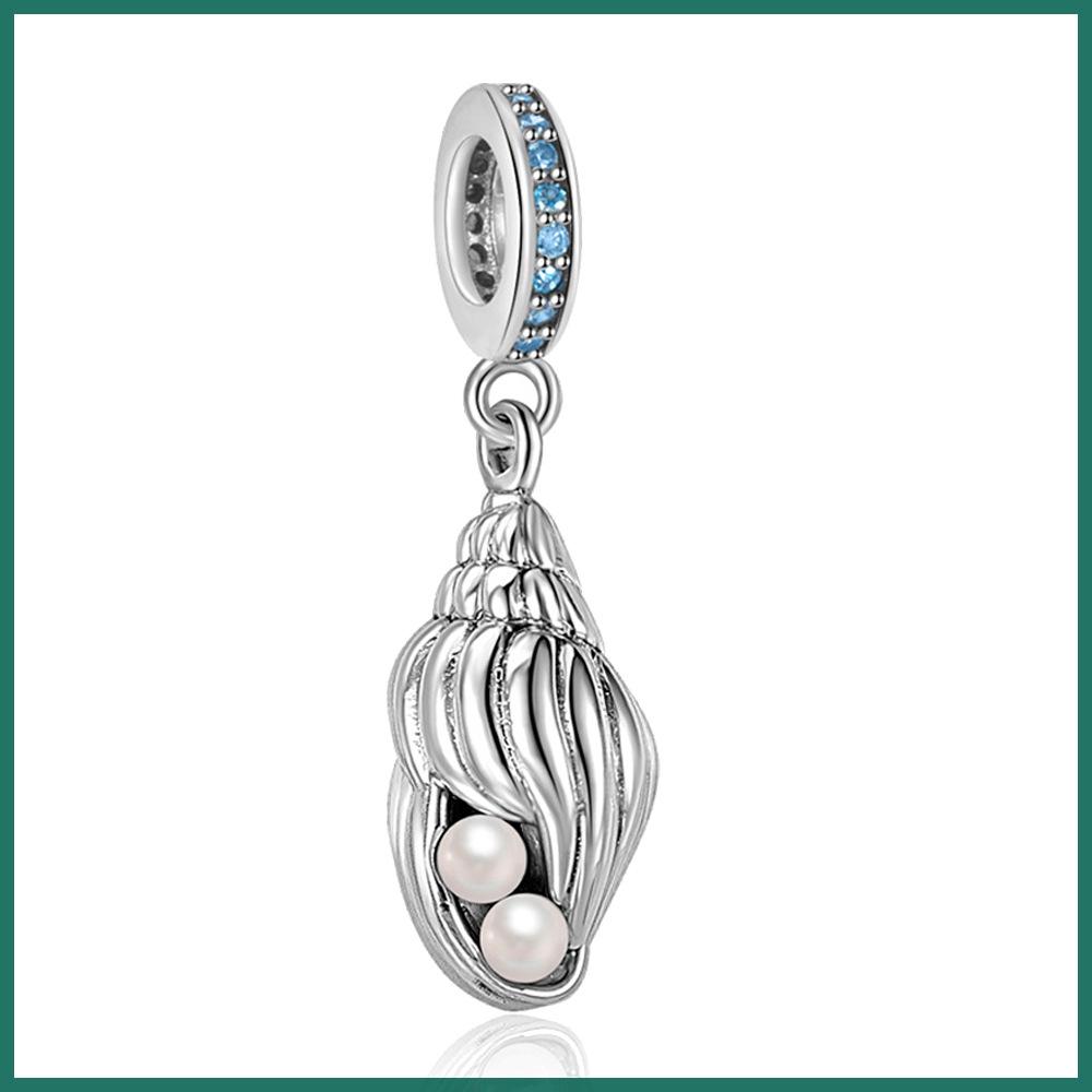 S925 Silver Ocean Pearl Conch Pendant Snake Chain Necklace DIY Handmade Beading Accessories