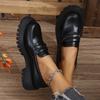 Black British Small Leather Shoes Women's Spring and Autumn New Platform Women's Round Head Large Size Women's Shoes