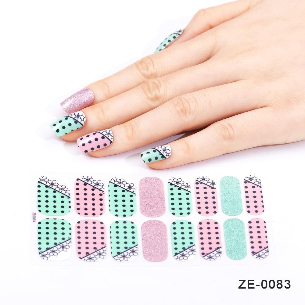 ZE European American Style Waterproof No-Cure Gel Nail Wraps, Full Cover Blend Color Block Spring Summer Nail Stickers, Nail Patch Films