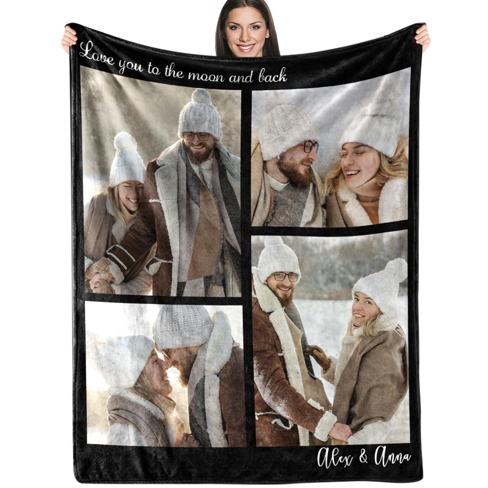 Custom Blanket with Picture Text Customized Fleece Photo Blanket for Couples Gifts Personalized Blankets