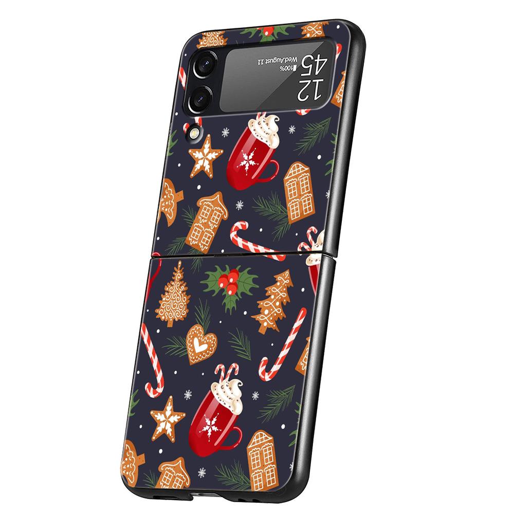 New Year Christmas Hard PC Phone Case For Samsung Galaxy Z Flip 6 5 4 Black Cover For Galaxy Z Flip 3 Foldable Shockproof Capas