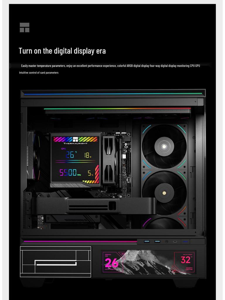 Thermalright PA140 Black Air Cooler with Dual Towers, 6 Heatpipes, ARGB Digital Display & Monitoring Screen