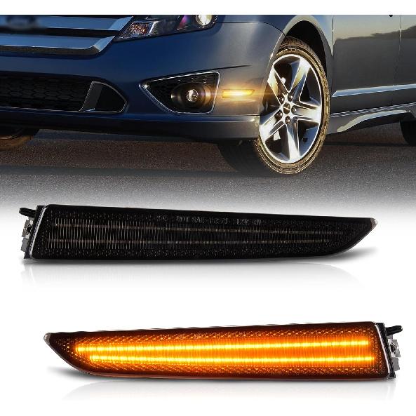 Gempro LED Front Bumper Side Marker Lights for Ford Fusion 2010-2012 Parking Signal Lamps Ford Fusion Accessories, Amber Light Smoked Len, 2PCS