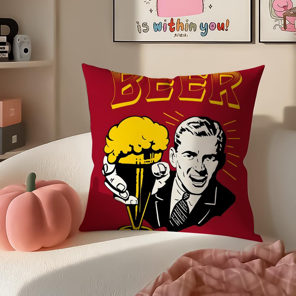 Rustic Cozy Art Beer Wine Retro Style Cushion Cover Pillowcase Short Plush Invisible zipper Room Sofa Cushion Cover