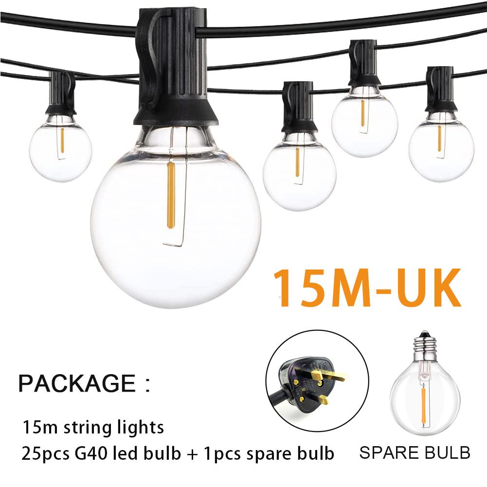 Светодиодная гирлянда 7,6 м/15 м/30 м, лампочки E12 G40, 50 светодиодов, водонепроницаемая, для улицы, сада, свадебного украшения