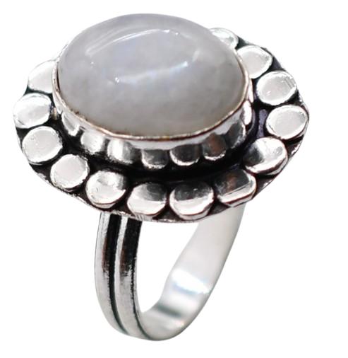 Moonstone Natural Gemstone Antique Silver Plated Ring US Size-8.5 A 751