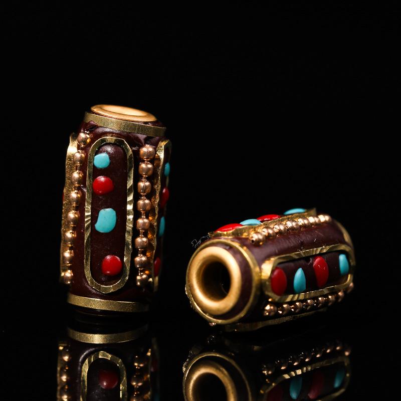 Nepal Six-Syllable Mantra Brass-Inlaid Spacer Beads for DIY Buddhist Rosary