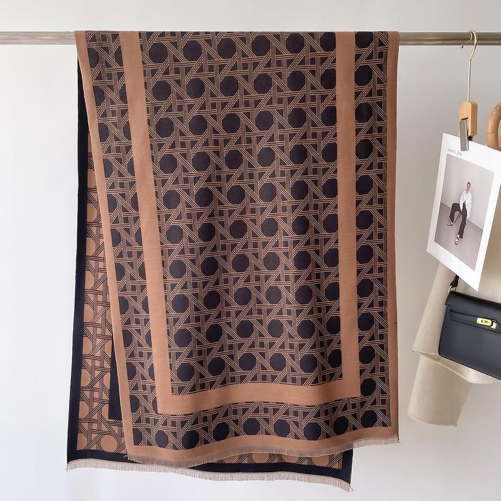 Модная элегантная женская пашмина Осень Зима Толстая теплая двусторонняя шаль с кисточками и буквенным принтом Защита от холода и ветра Плед шарф с капюшоном