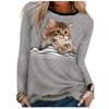 Cartoon Cute Cats Print Tshirt Long Sleeve Women Tops Spring Casual T-shirts Round Neck Fashion Funny Loose Shirt Femme