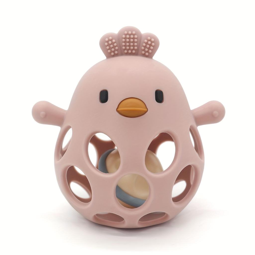 Силиконовый прорезыватель для зубов в виде цыпленка разных цветов с погремушкой - Игрушка для развития хвата и жевания для малышей