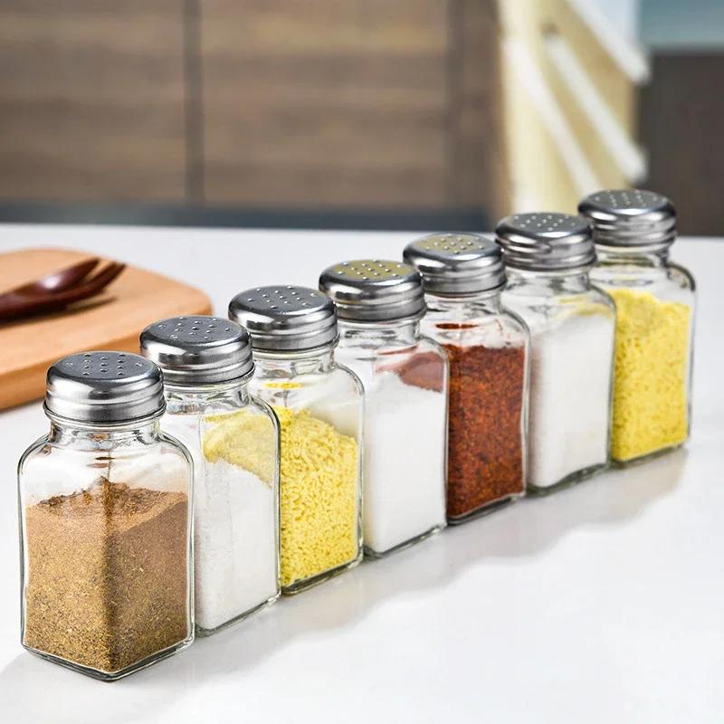 4 шт. стеклянная бутылка для приправ, черно-белая солонка, перечница, кухонная бутылка для приправ, бутылка для хранения, инструменты для приправ
