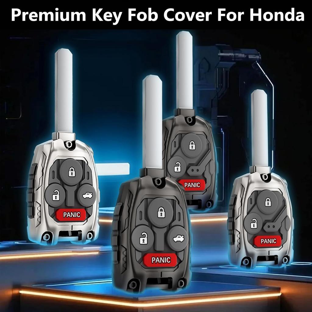 Cutting NOT Required - Upgraded Version Heavy Zinc Alloy Key Fob Shell Case Replacement for Honda Accord Civic EX CR-V Pilot Key Fob Cover (4